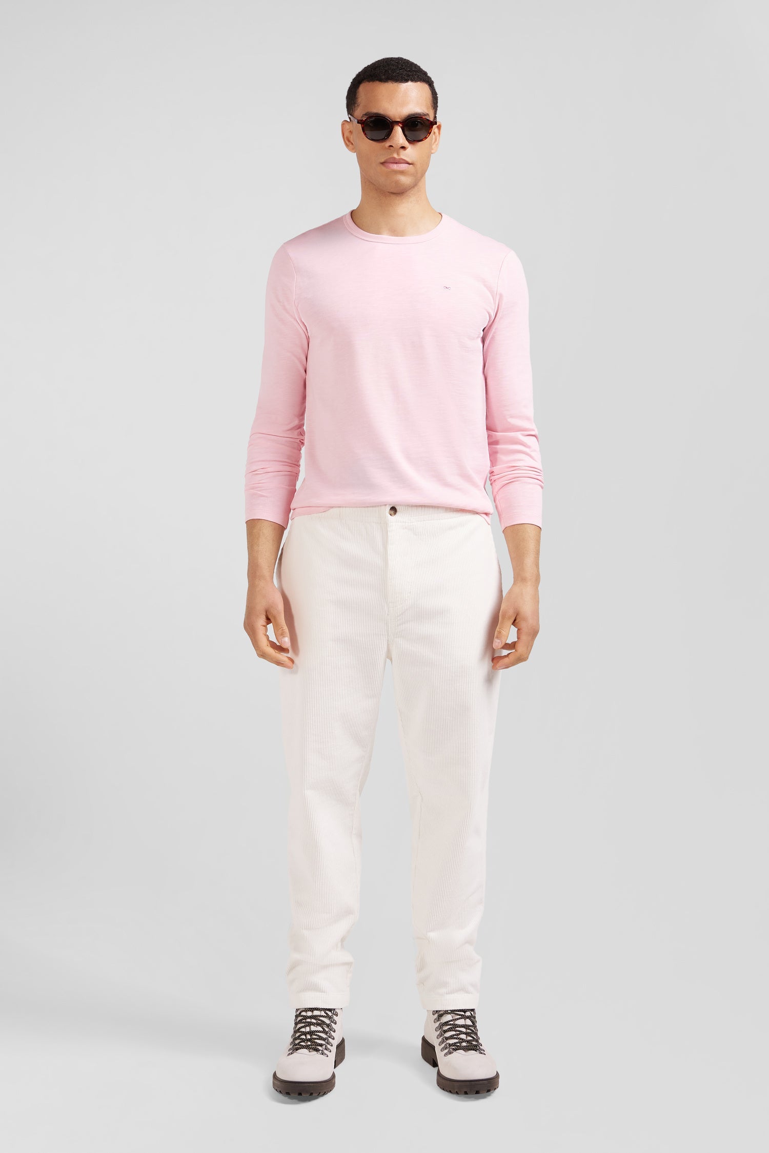 Pantalon à taille élastiquée en coton stretch écru coupe Modern