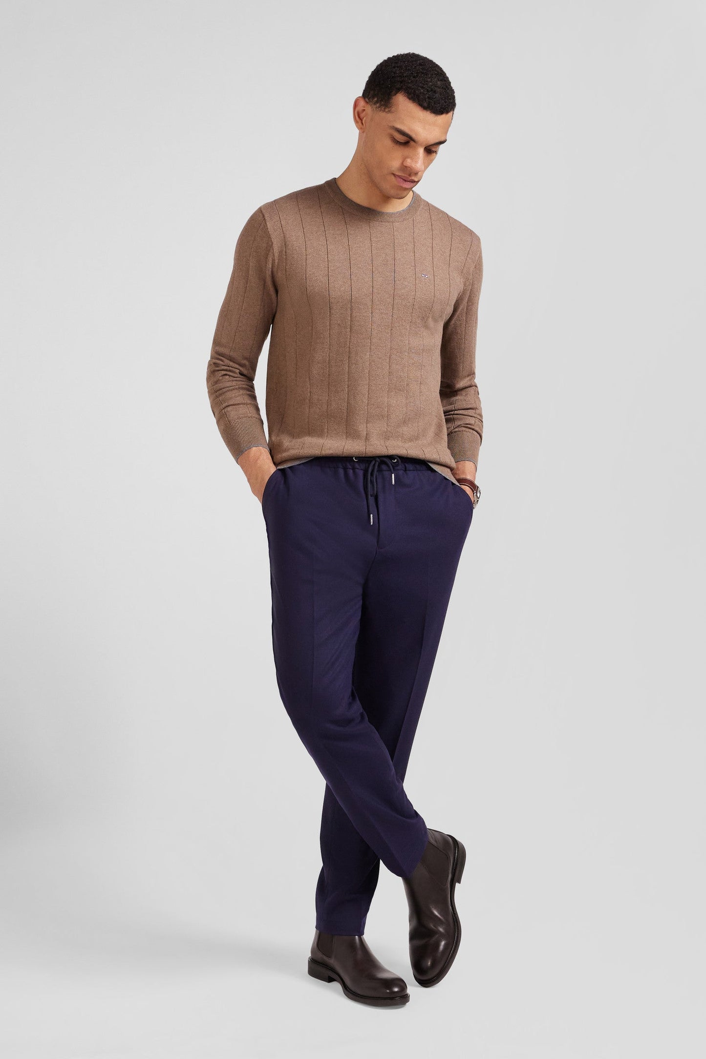 Pantalon bleu marine taille élastiquée coupe Modern - Image 3