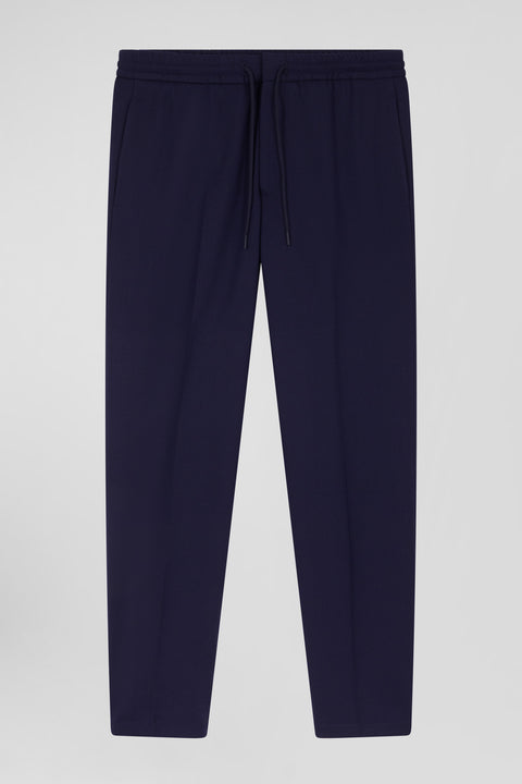 Modern navy blue blended wool elastic waist trousers - Image 2