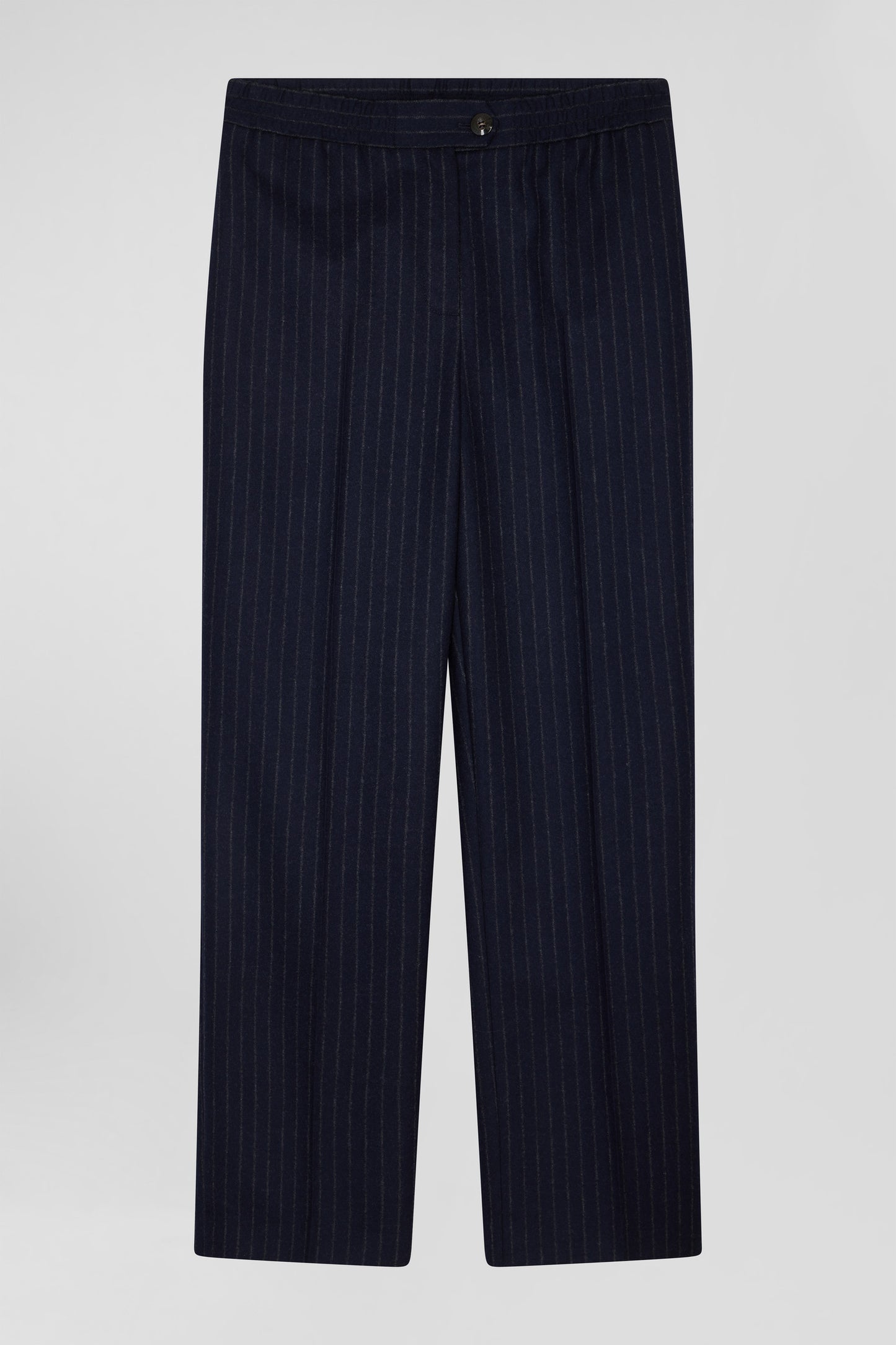 Modern navy blue striped wool trousers