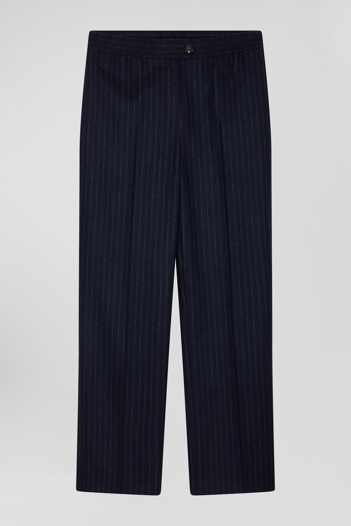 Modern navy blue striped wool trousers