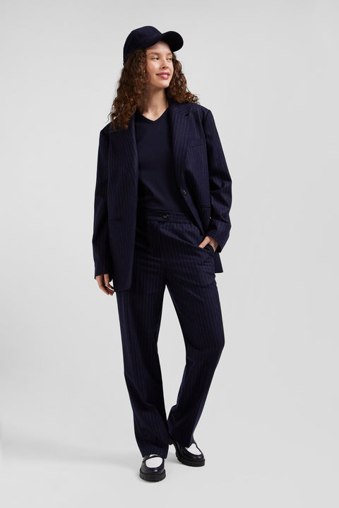 Pantalon en laine rayé bleu marine coupe Modern - Image 3
