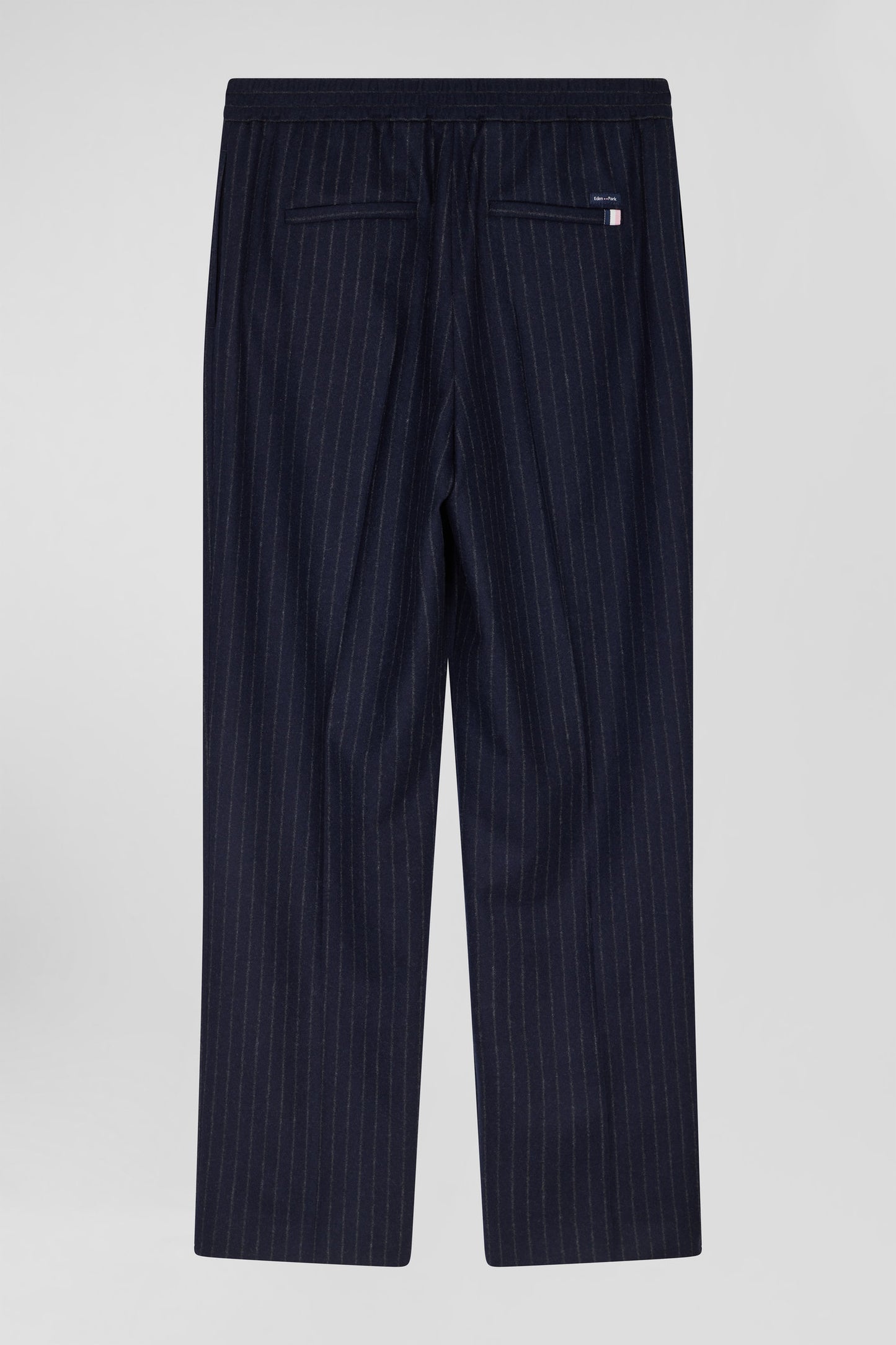 Modern navy blue striped wool trousers