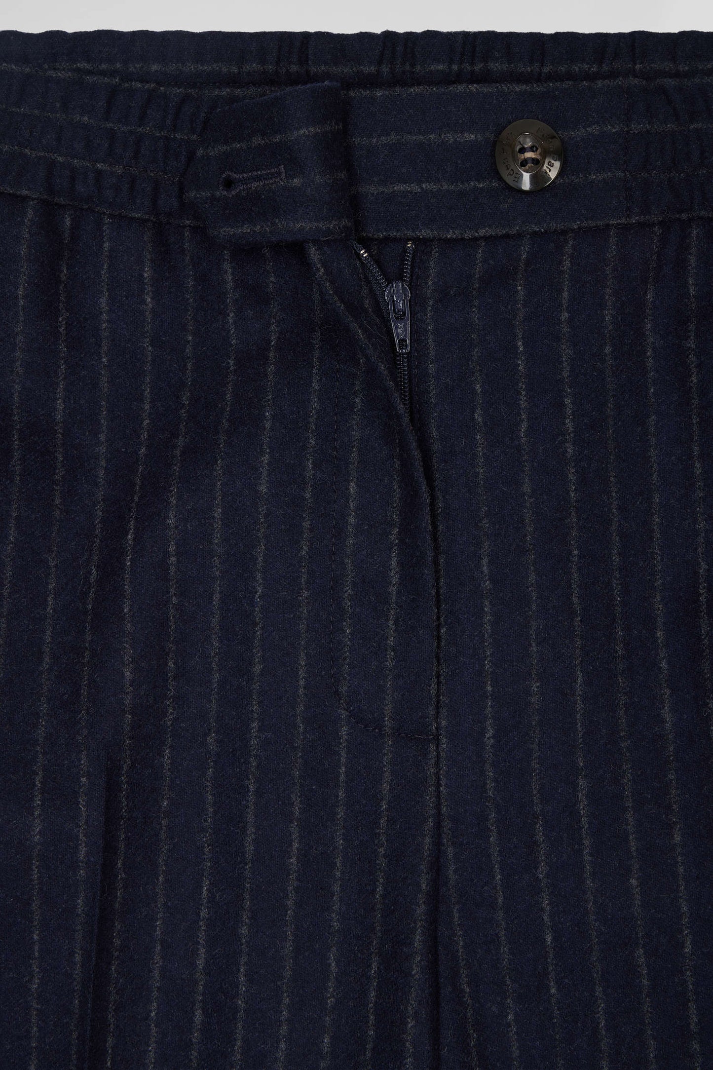 Modern navy blue striped wool trousers