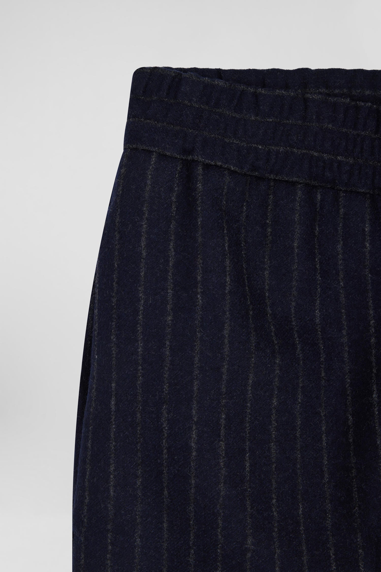 Modern navy blue striped wool trousers