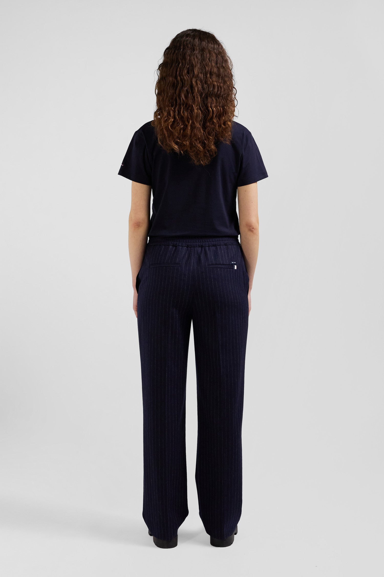 Modern navy blue striped wool trousers