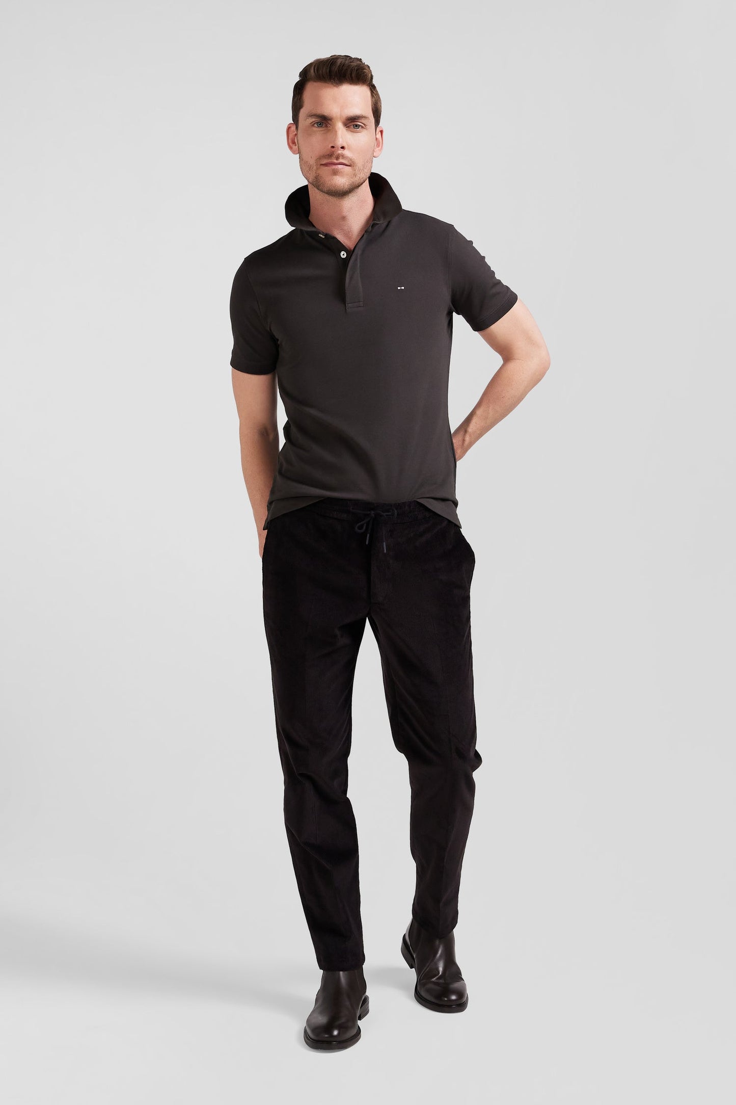 Pantalon en velours côtelé marron taille élastiquée coupe Modern - Image 3