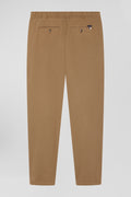 Pantalon taille élastique en coton stretch noisette coupe Modern