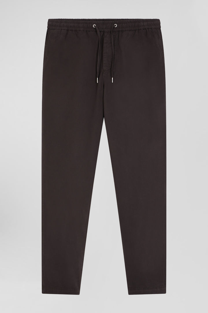 Pantalon taille élastique en coton stretch marron coupe Modern