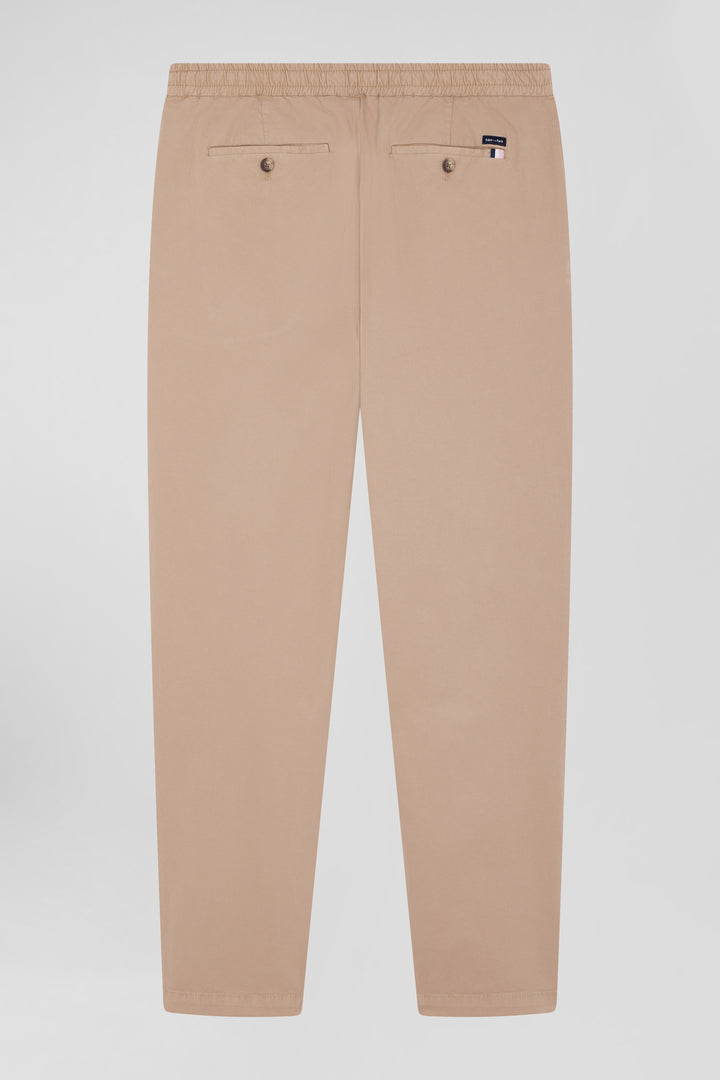 Pantalon taille élastique en coton stretch beige coupe Modern