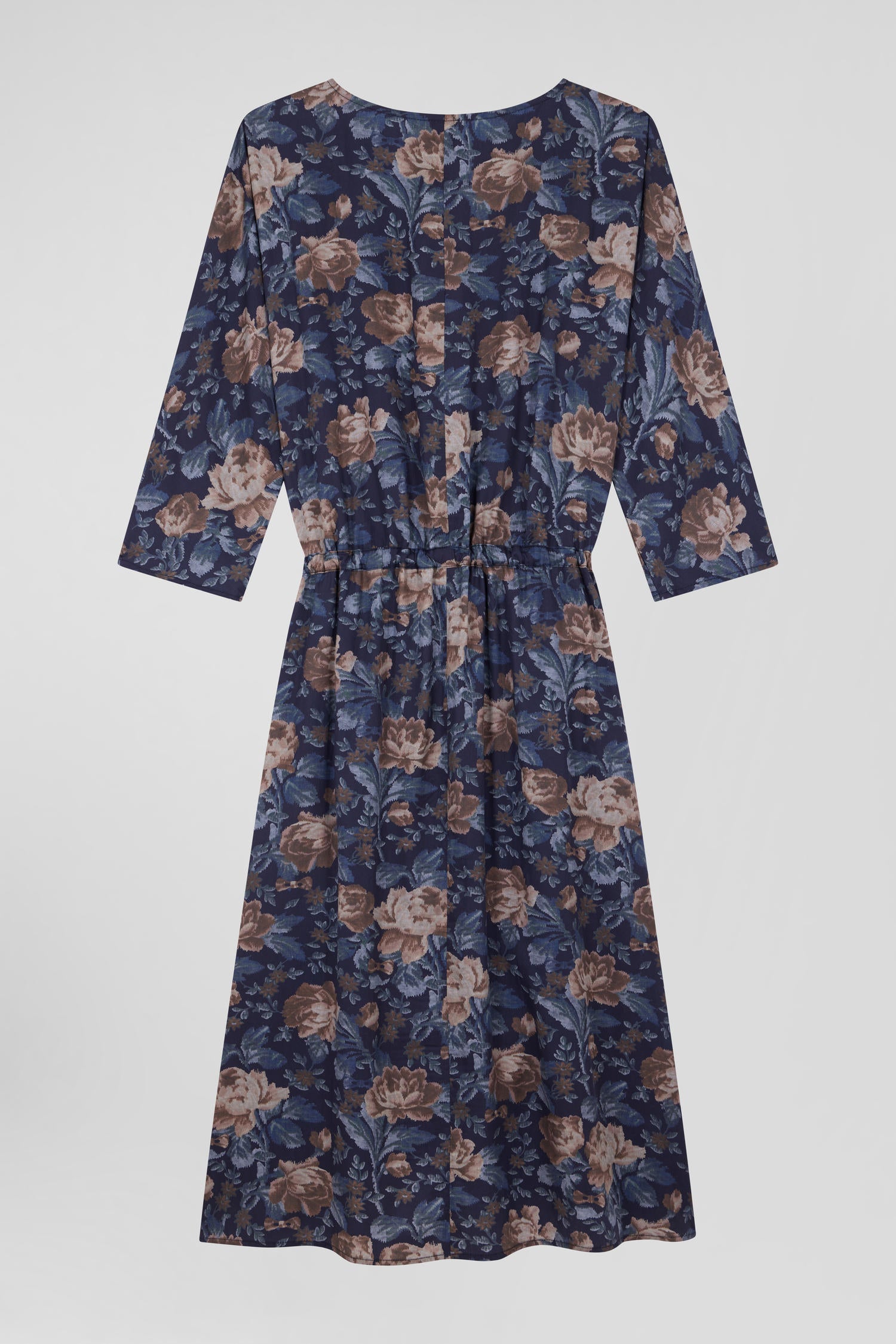 Navy blue lyocell floral dress with long sleeves