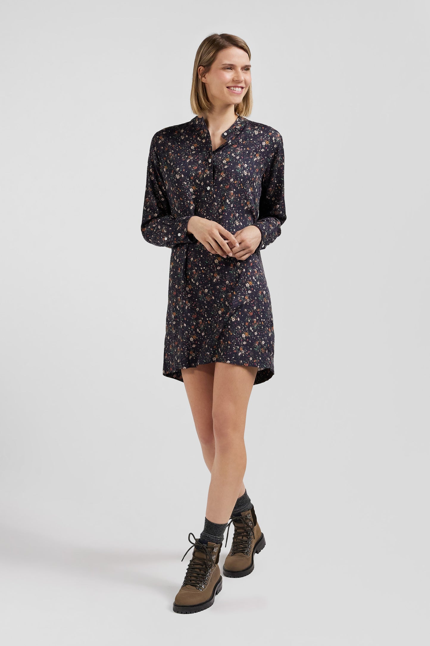 Black lyocell floral shirt dress