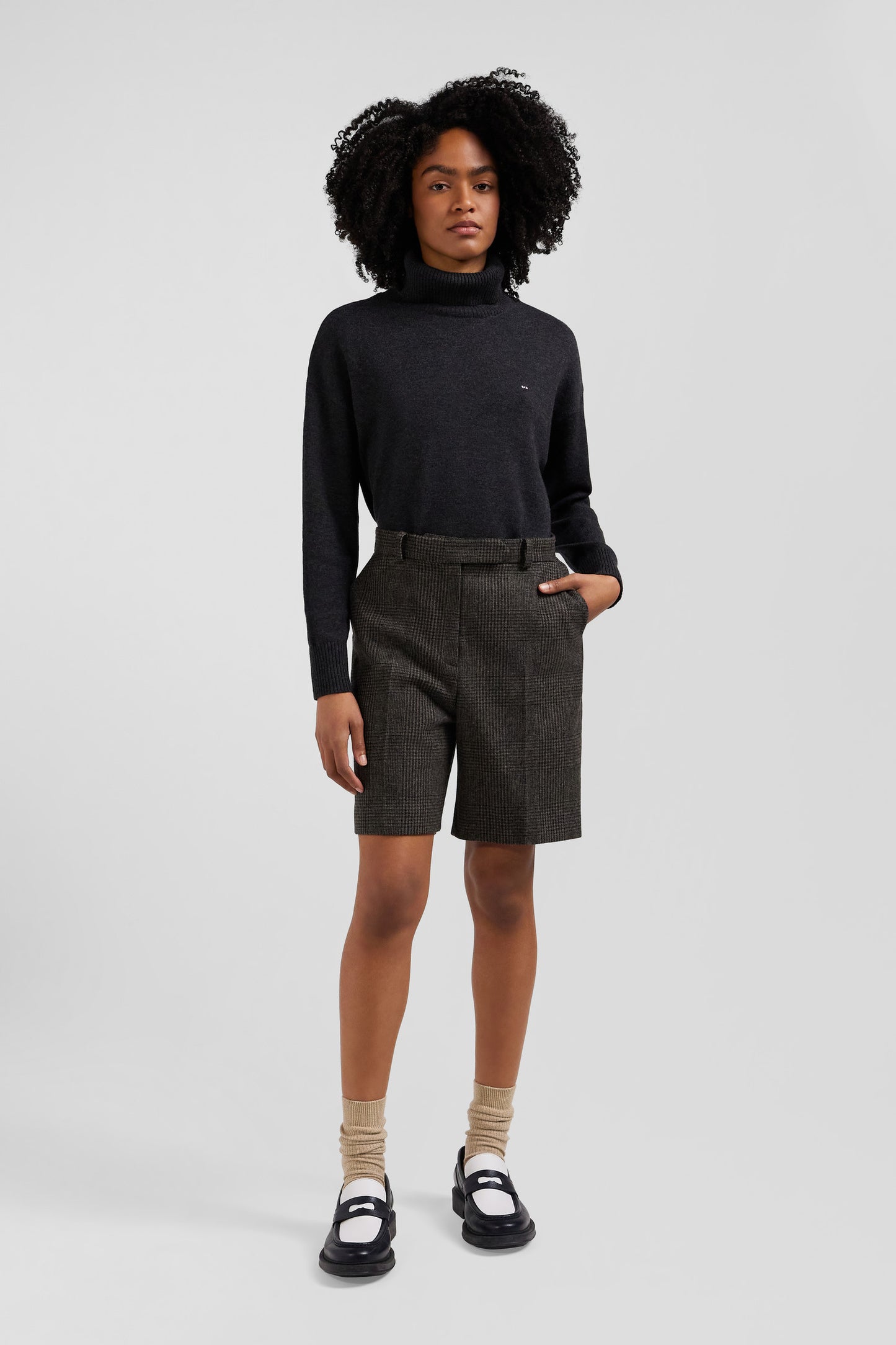 Regular grey blended wool shorts