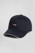 Casquette en coton bleu marine badge nœud papillon passepoil rose