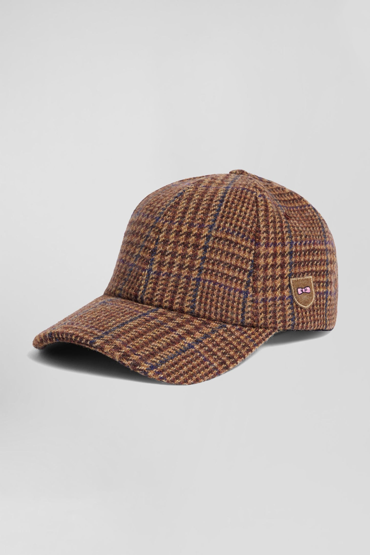 Casquette en laine vierge à carreaux marron - Image 1