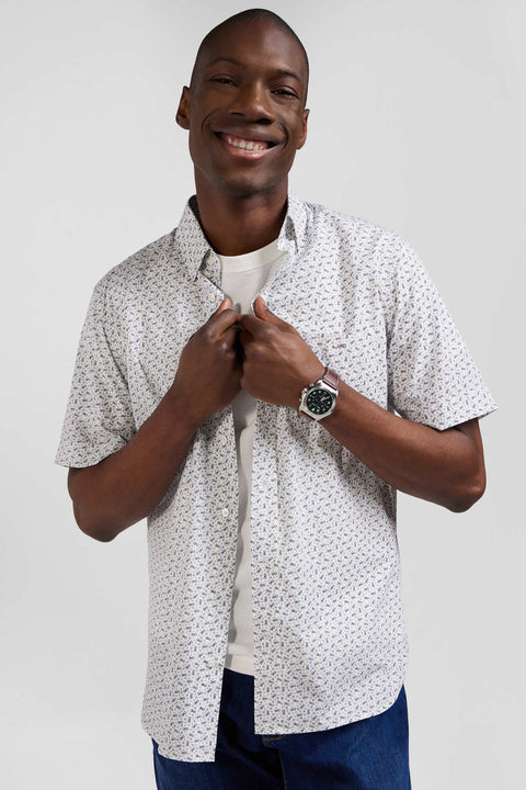 Regular ecru cotton short-sleeved shirt with microprint - Image 3