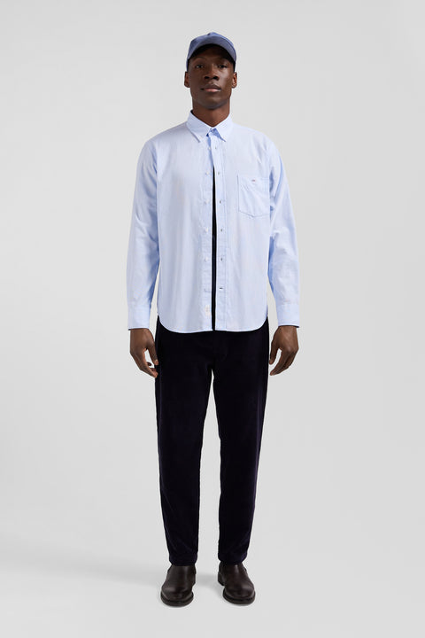 Chemise en velours côtelé uni ciel col boutonné et poche poitrine coupe Regular - Image 1