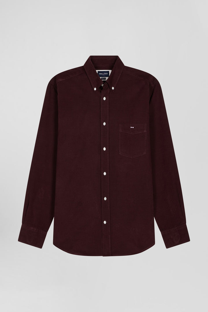 Chemise en coton uni bordeaux col boutonné et poche poitrine coupe Regular alt view