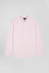 Chemise en velours côtelé uni rose col boutonné et poche poitrine coupe Regular