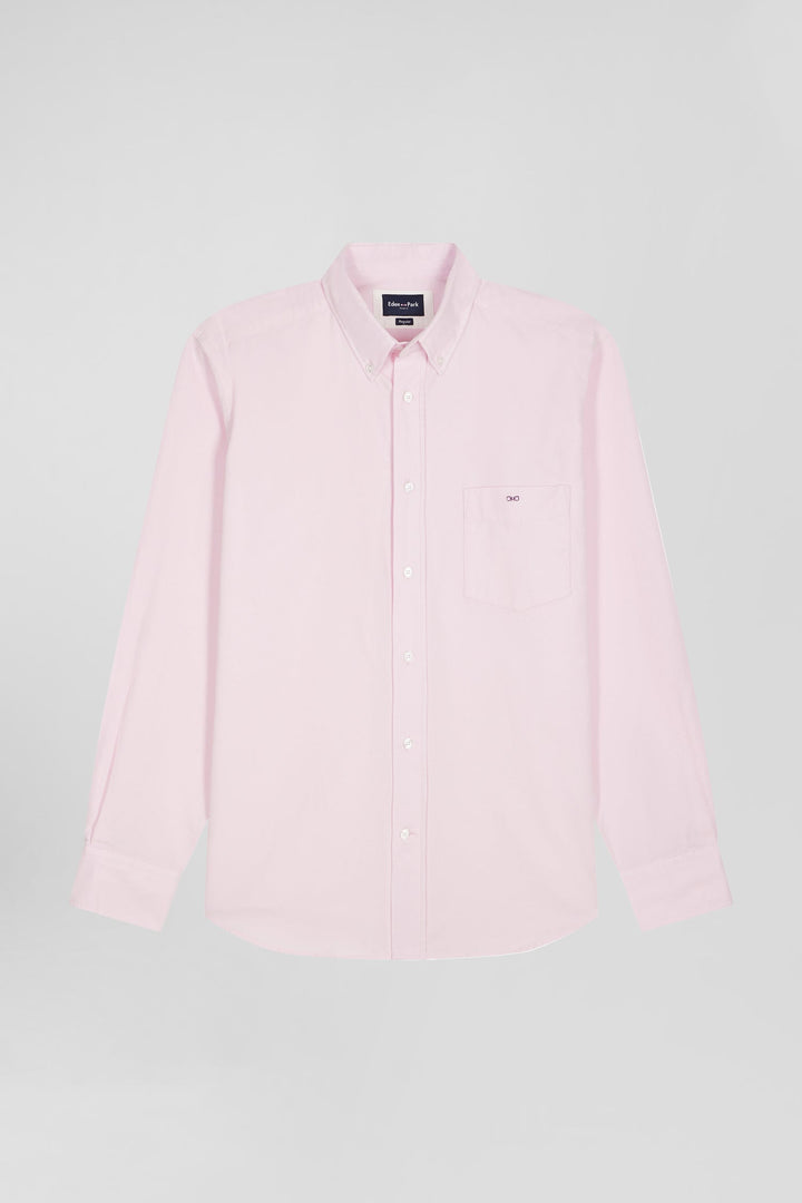 Chemise en coton uni rose col boutonné et poche poitrine coupe Regular alt view