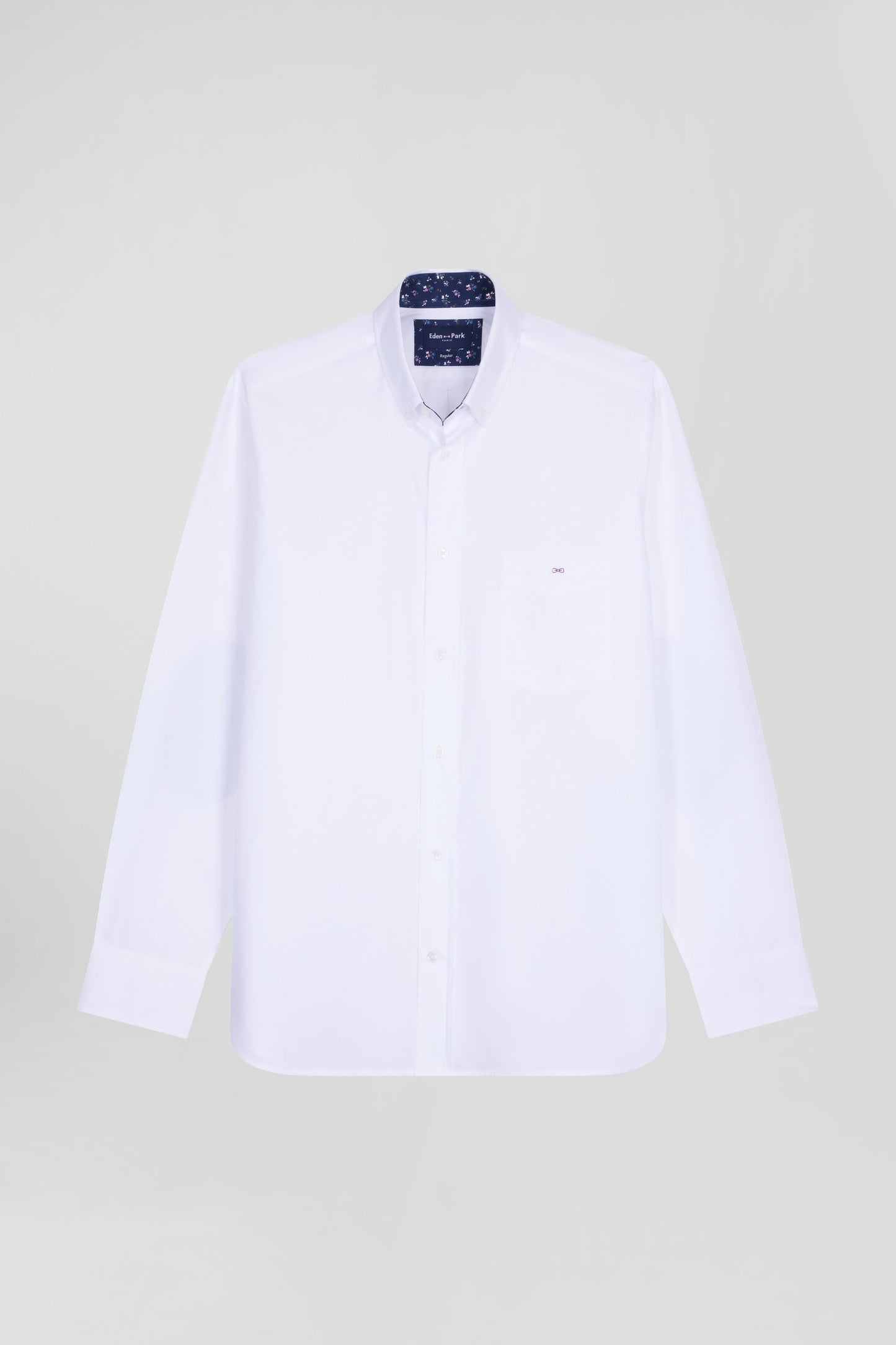 Chemise en popeline de coton blanche col boutonné et coudières imprimées coupe Regular - Image 2