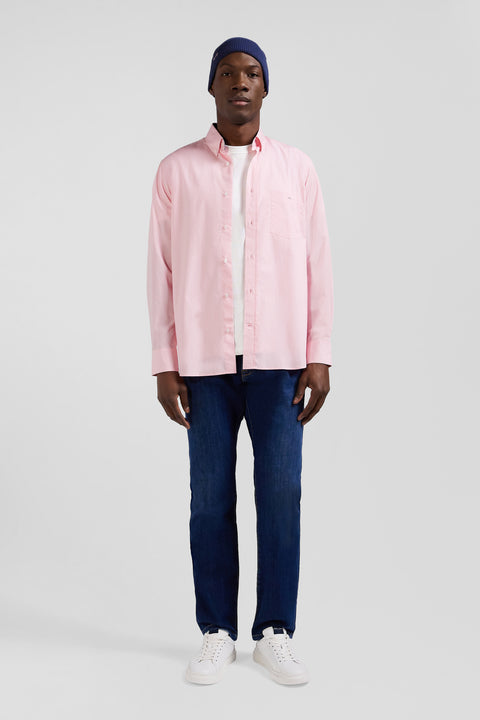Regular pink cotton poplin shirt with button-down collar and printed elbow patches - Image 1