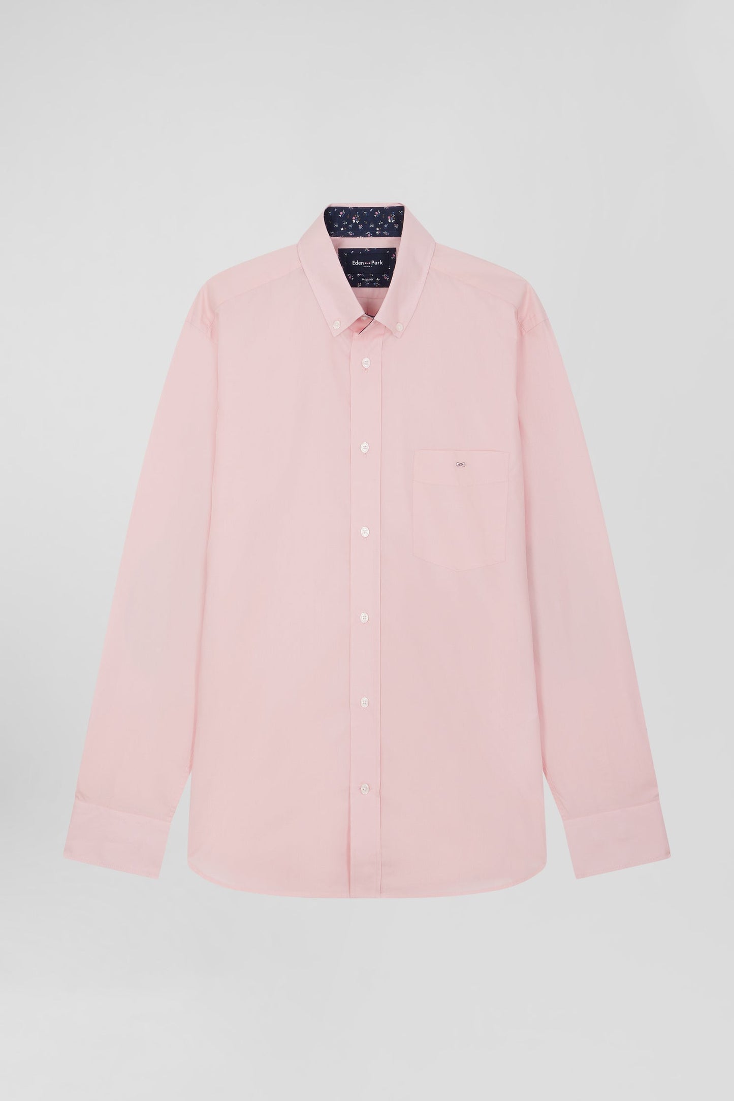 Chemise en popeline de coton rose col boutonné et coudières imprimées coupe Regular - Image 2