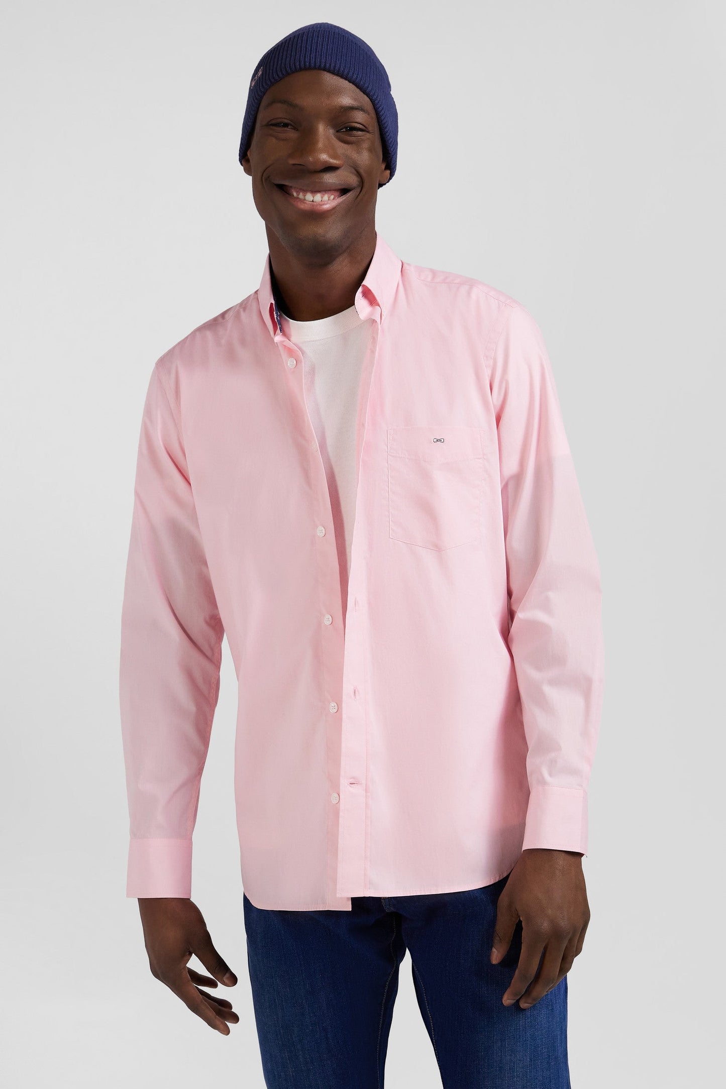 Chemise en popeline de coton rose col boutonné et coudières imprimées coupe Regular - Image 3