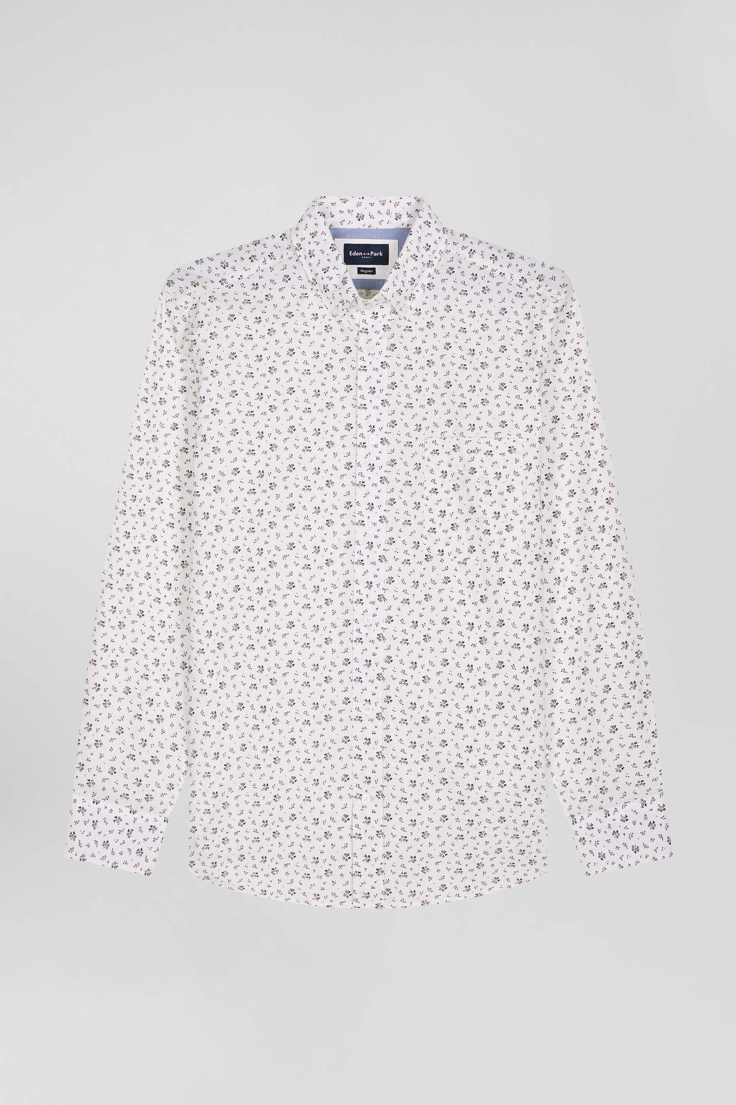 Chemise en popeline de coton écrue à microimprimé fleurs coupe Regular