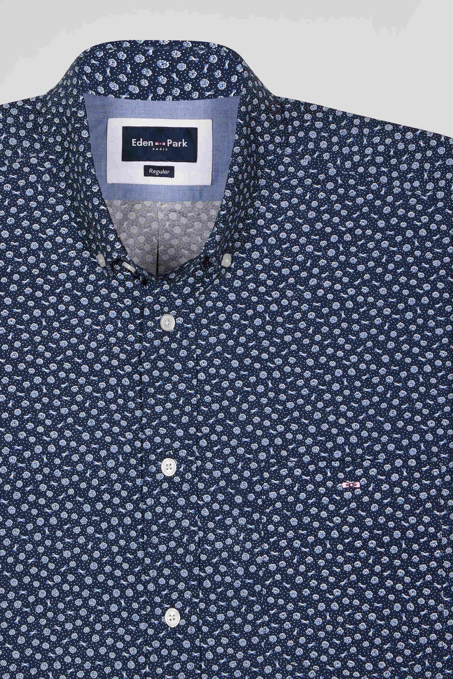 Chemise en popeline de coton bleu marine à microimprimé floral coupe Regular - Image 8