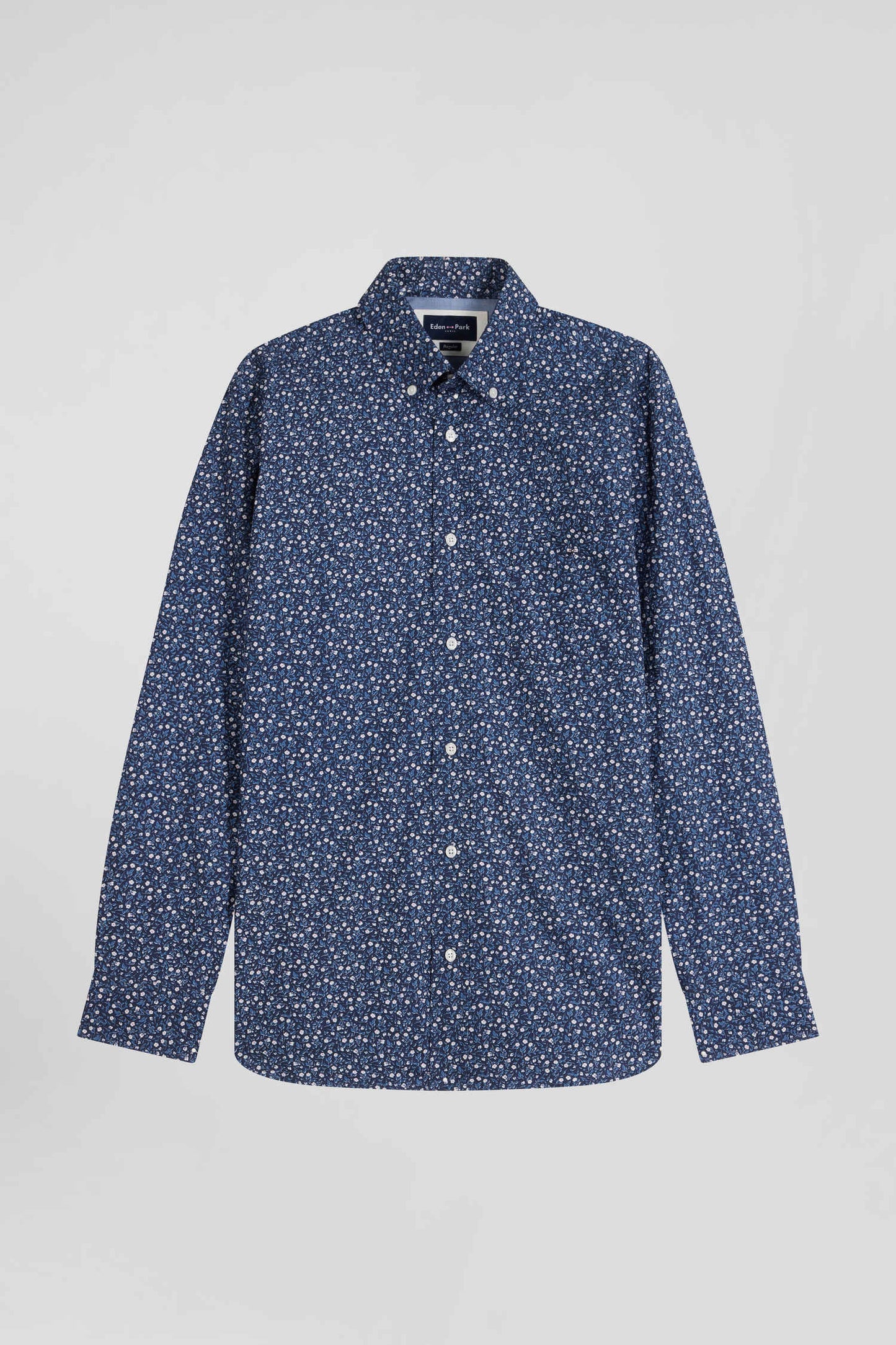 Chemise en coton indigo coupe Regular microimprimé - Image 2