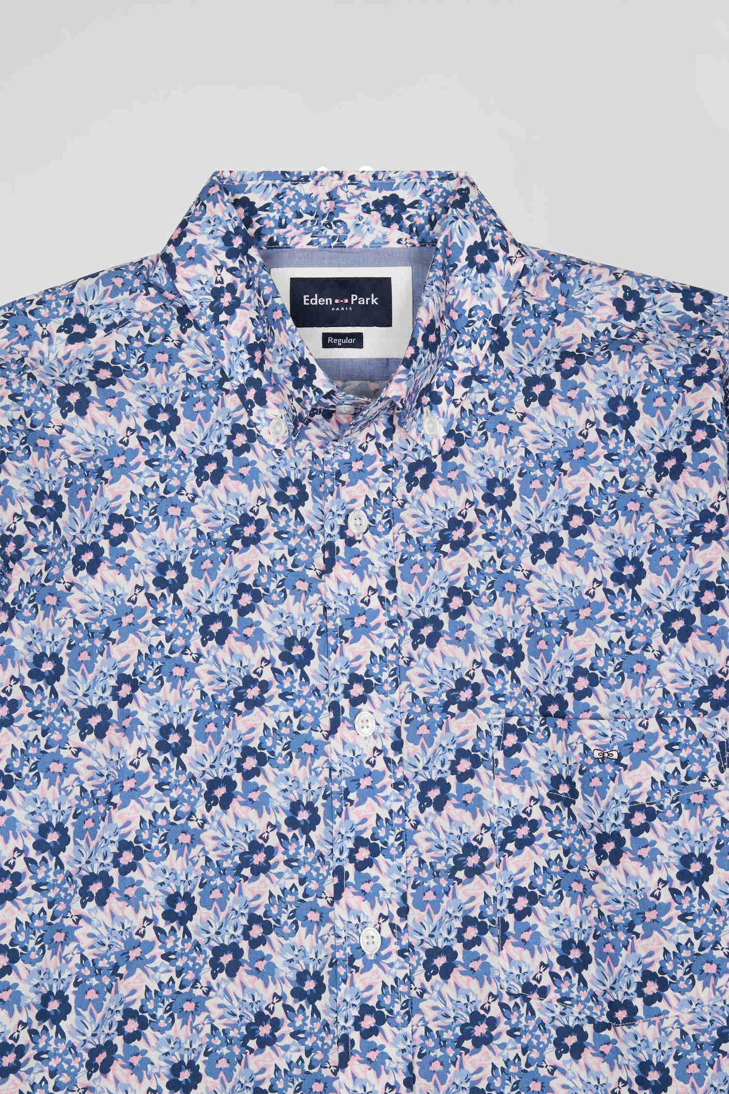 Chemise en popeline de coton bleue imprimé floral coupe Regular - Image 8