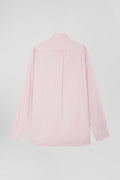 Regular plain pink cotton twill shirt with button-down collar