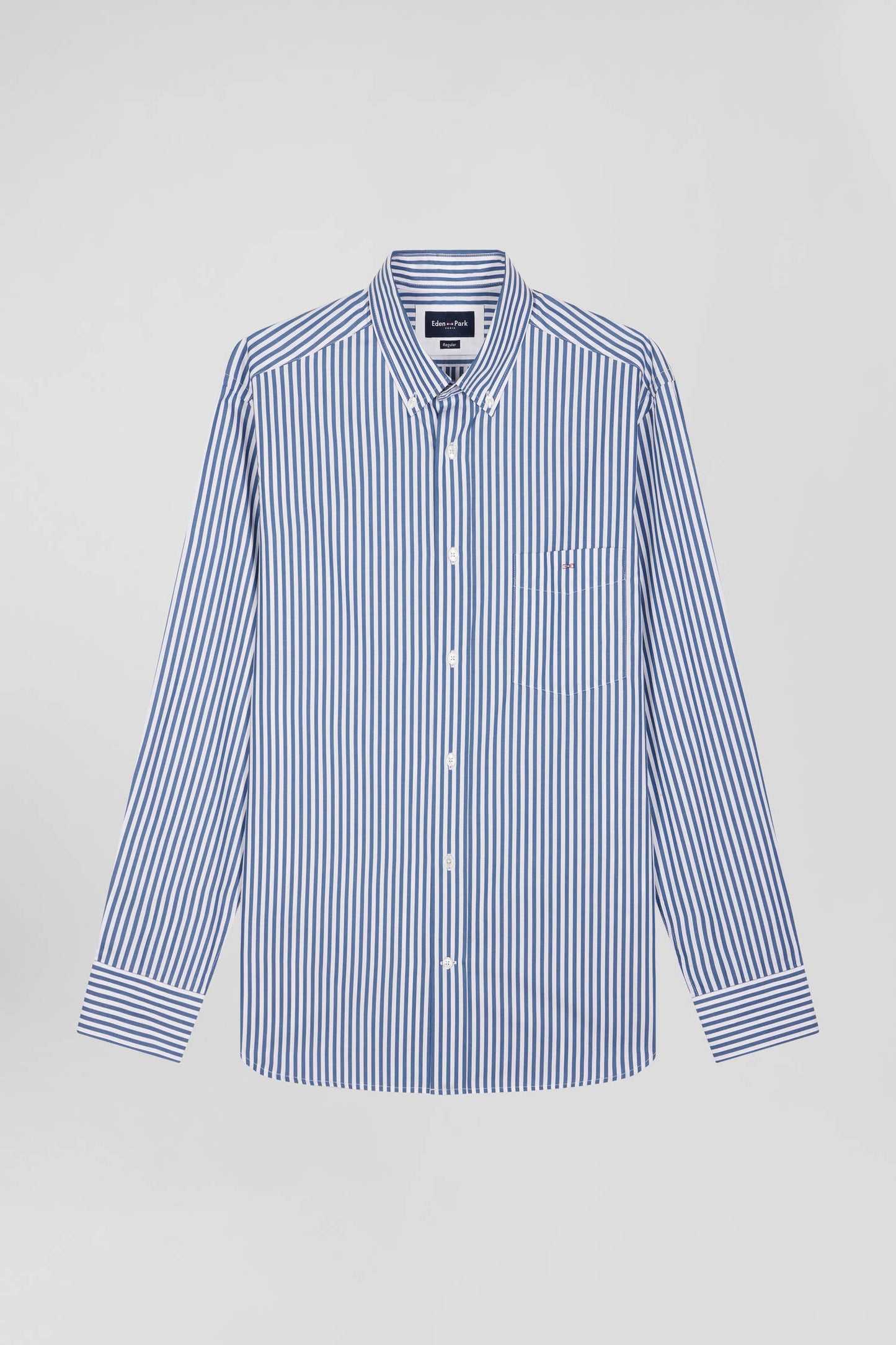 Regular blue striped cotton poplin shirt