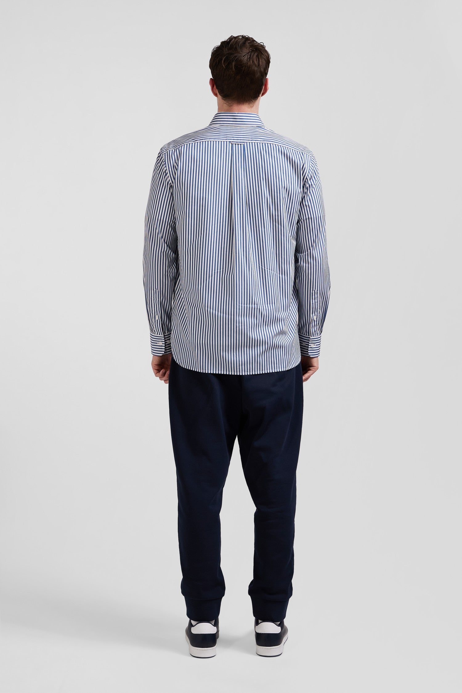 Chemise en popeline de coton rayée bleue coupe Regular