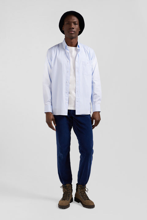 Chemise en popeline de coton rayée ciel coupe Regular - Image 1