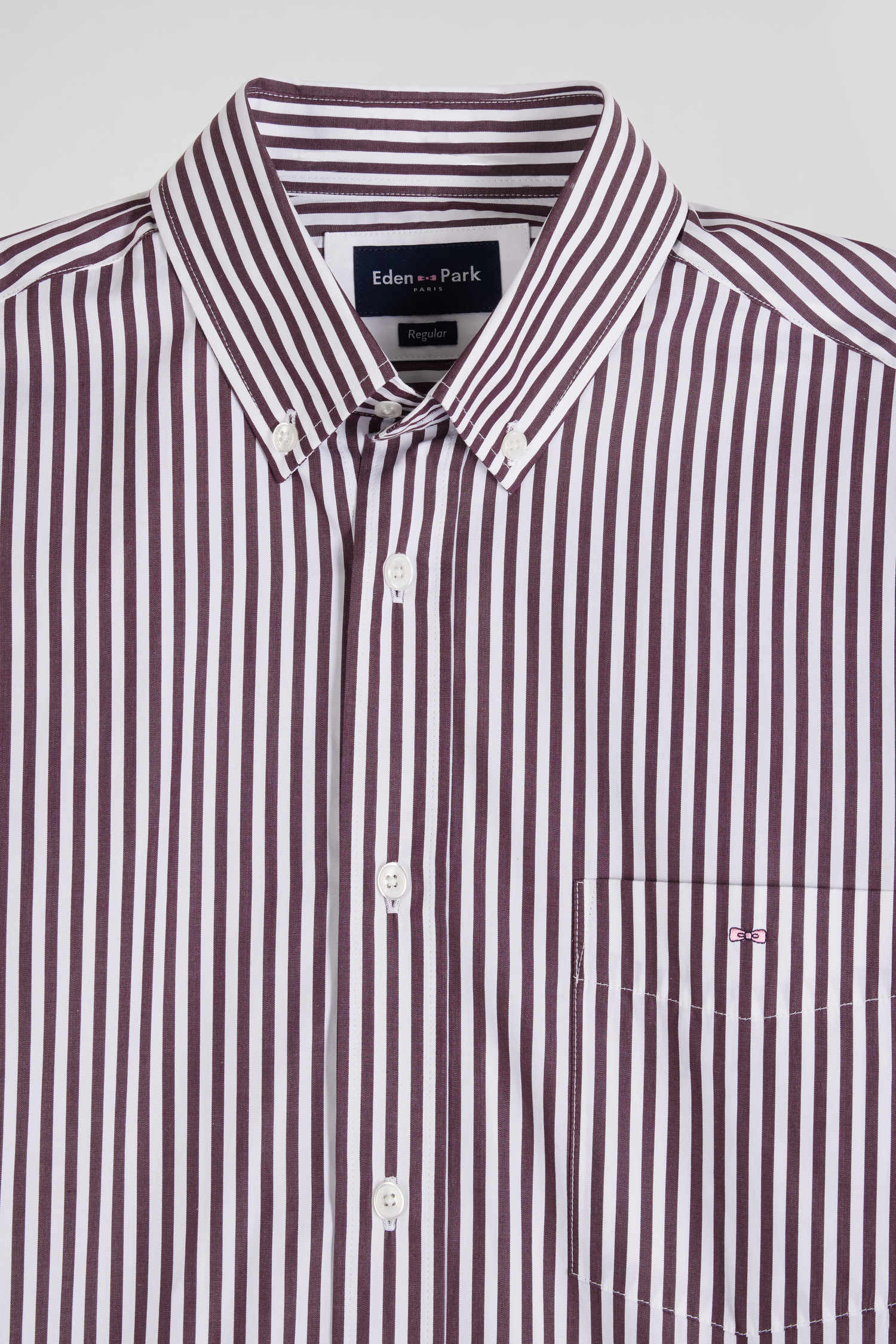 Chemise en popeline de coton rayée bordeaux coupe Regular