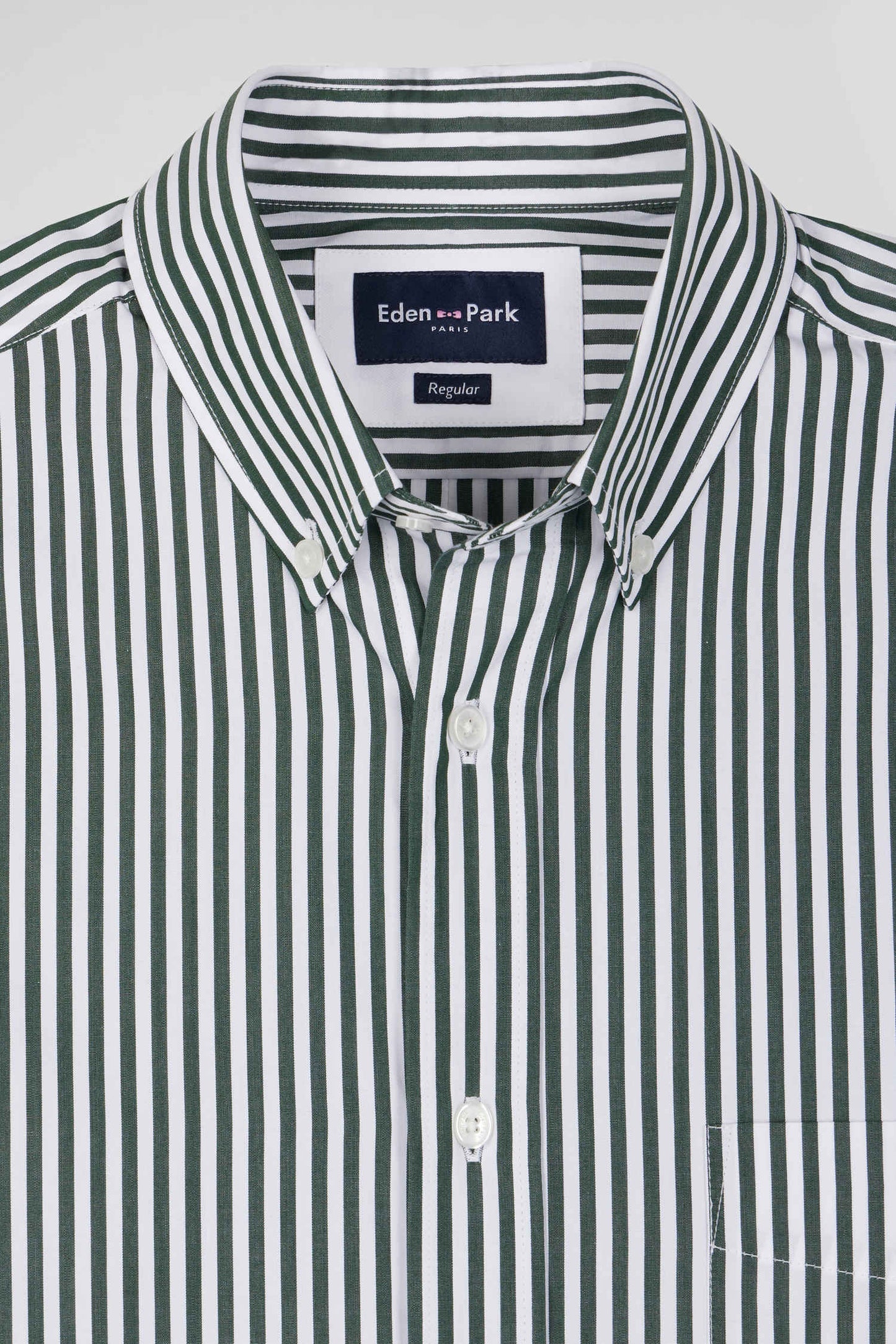 Chemise en popeline de coton rayée verte coupe Regular - Image 9