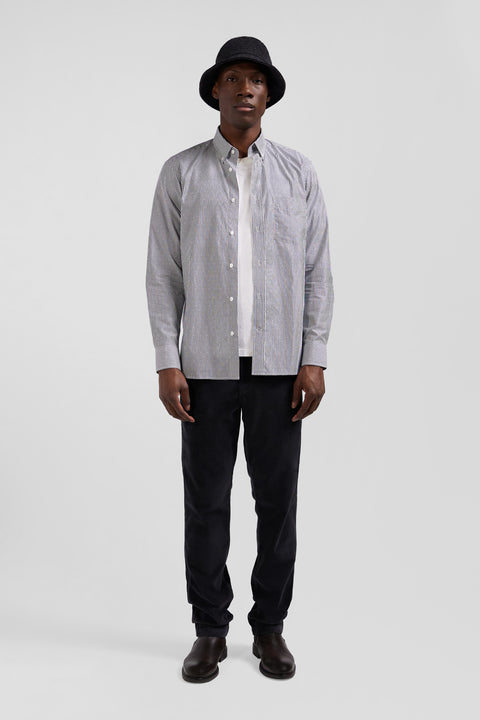 Regular navy blue striped cotton jacquard shirt - Image 1