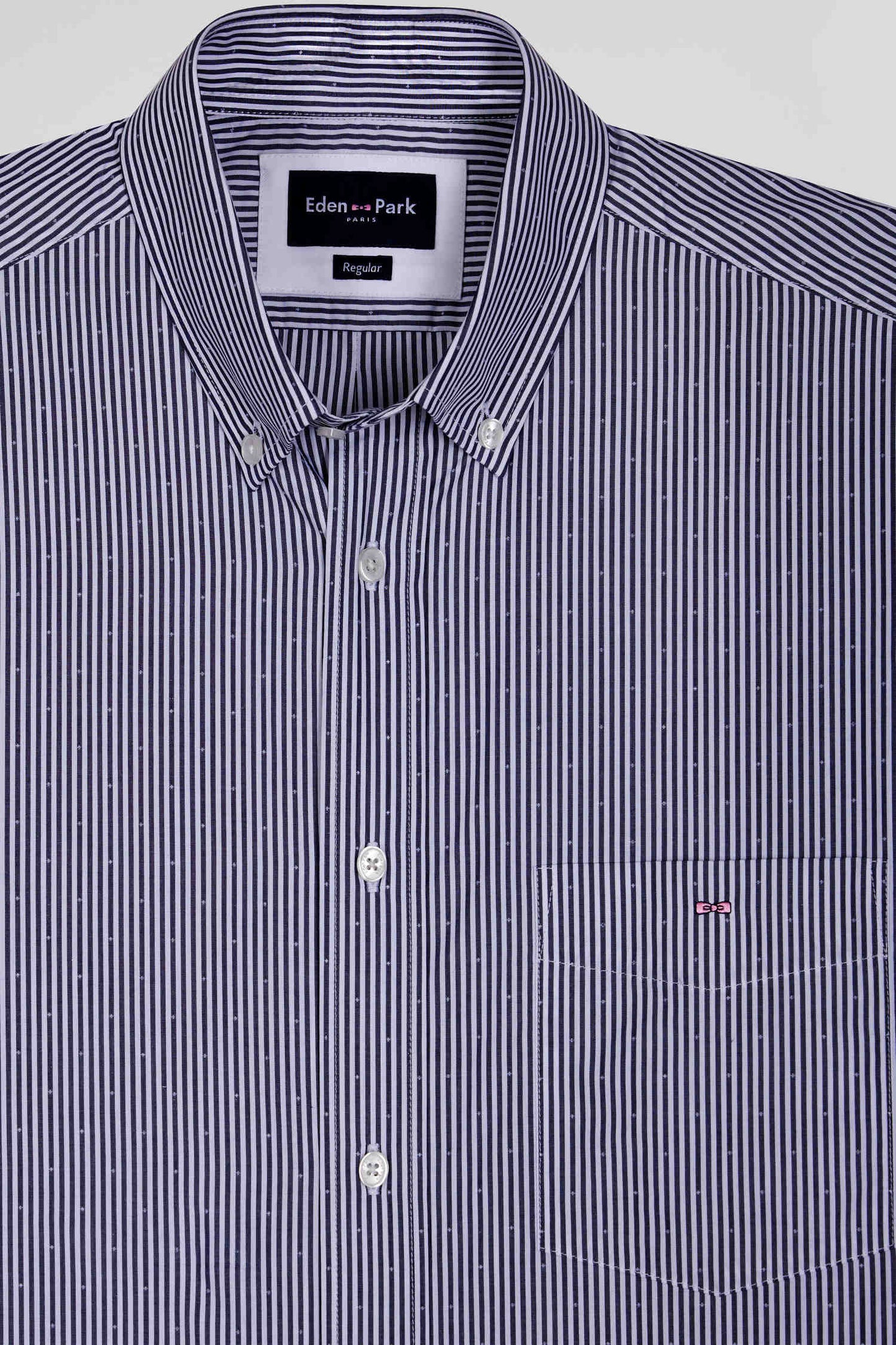 Chemise en coton jacquard rayé bleu marine coupe Regular - Image 8