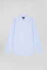 Regular sky blue striped cotton jacquard shirt