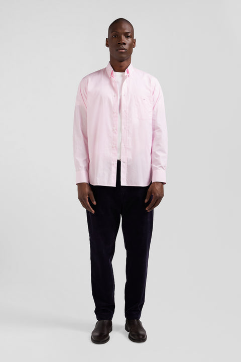 Chemise en coton jacquard rayé rose coupe Regular - Image 1