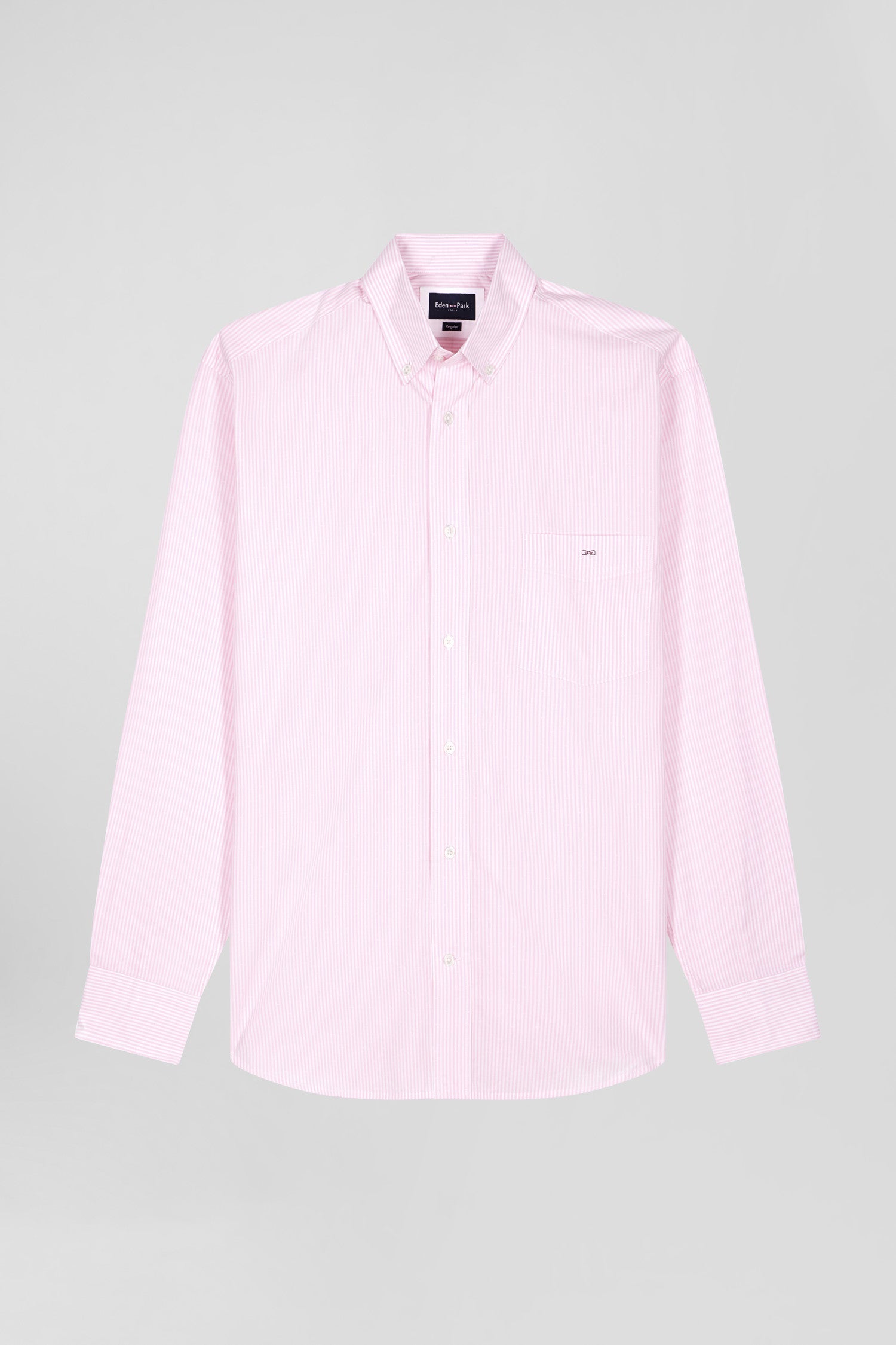 Chemise en coton jacquard rayé rose coupe Regular