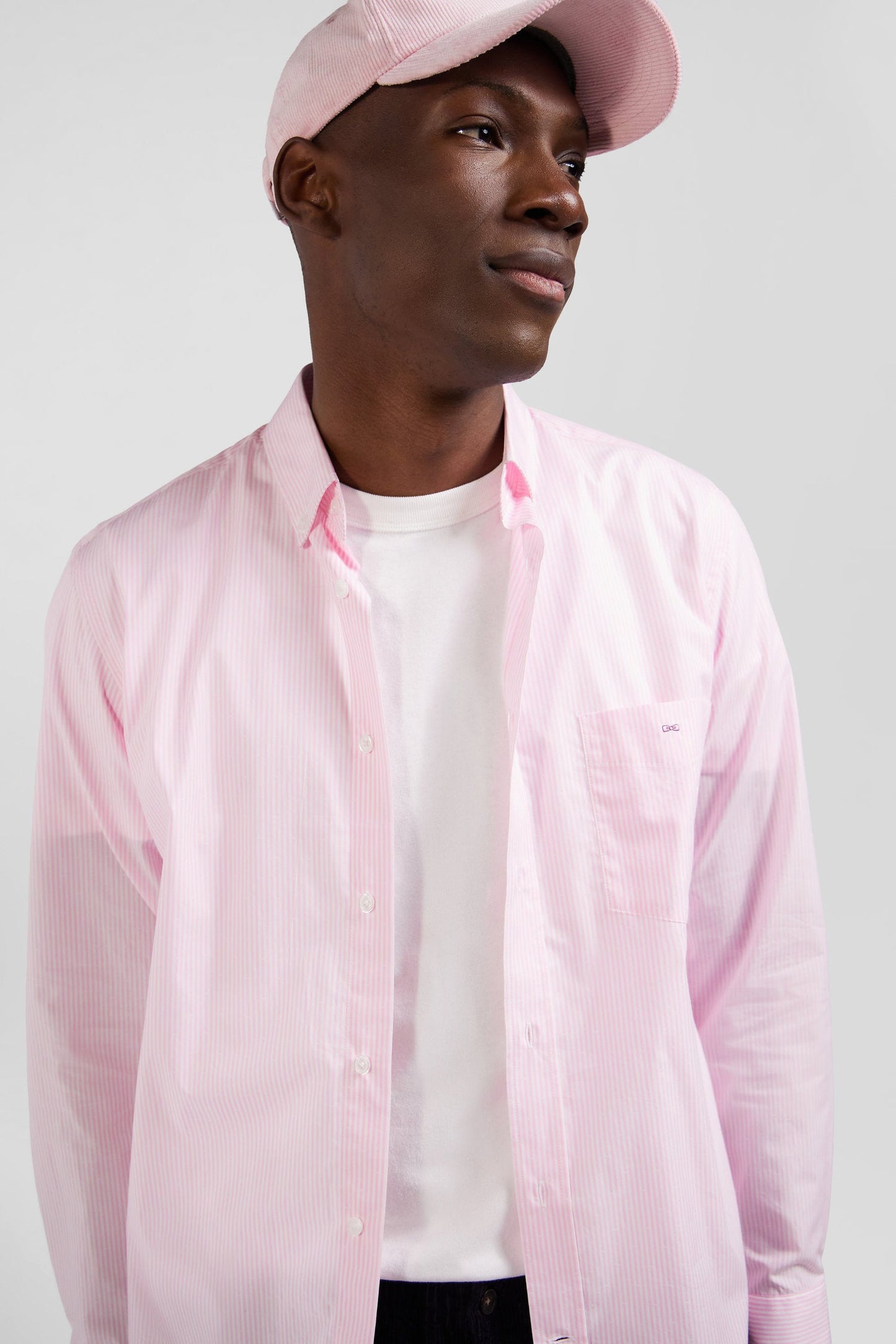 Chemise en coton jacquard rayé rose coupe Regular - Image 3