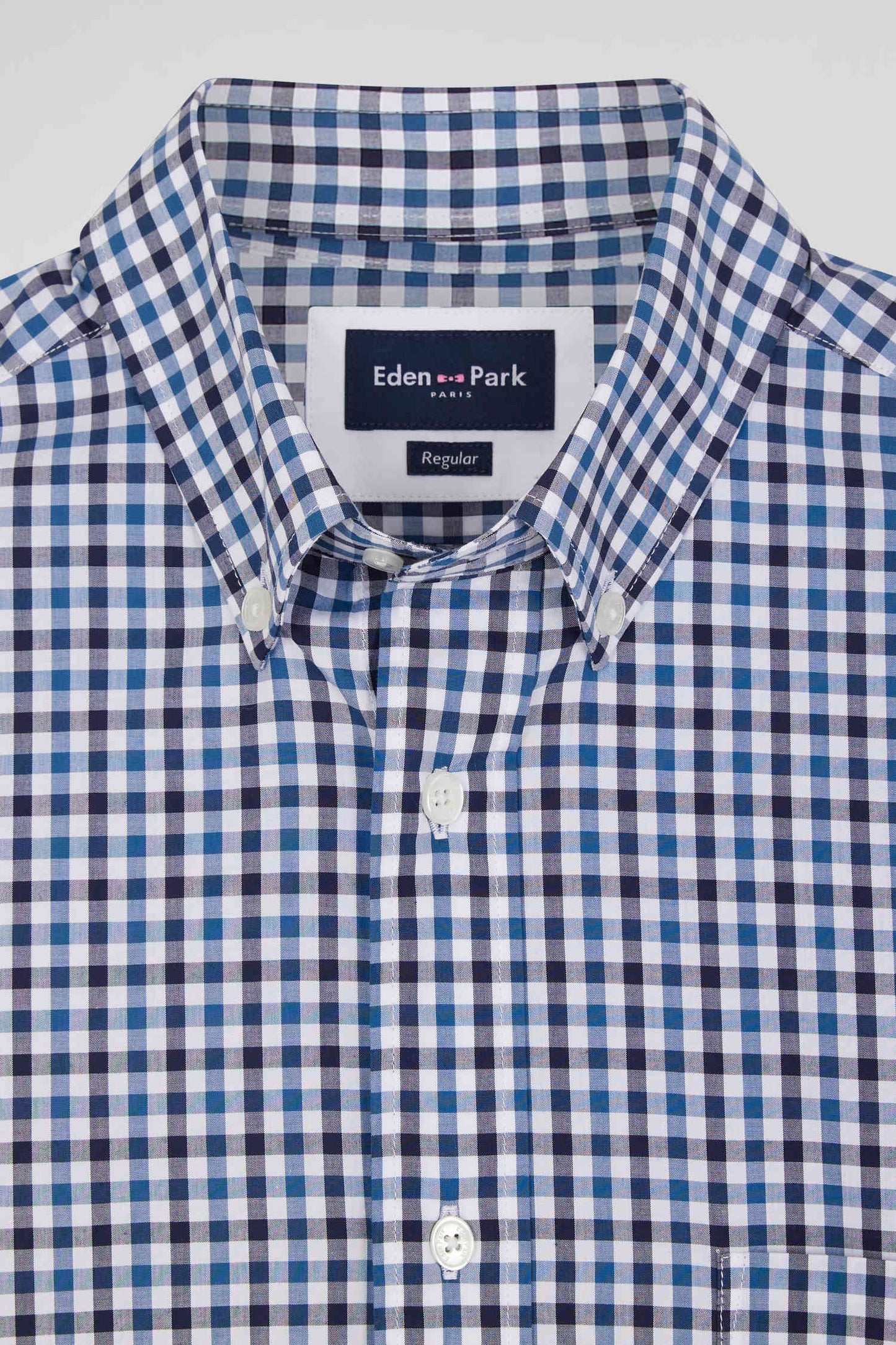 Chemise en popeline de coton bleu marine à carreaux bicolore coupe Regular - Image 9