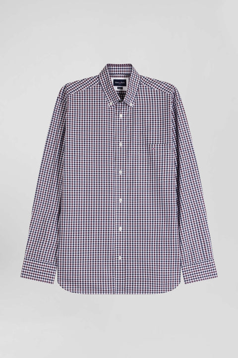 Regular burgundy and white checked cotton poplin shirt - Image 2