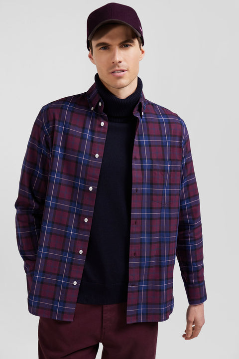 Regular burgundy checked cotton twill shirt - Image 3