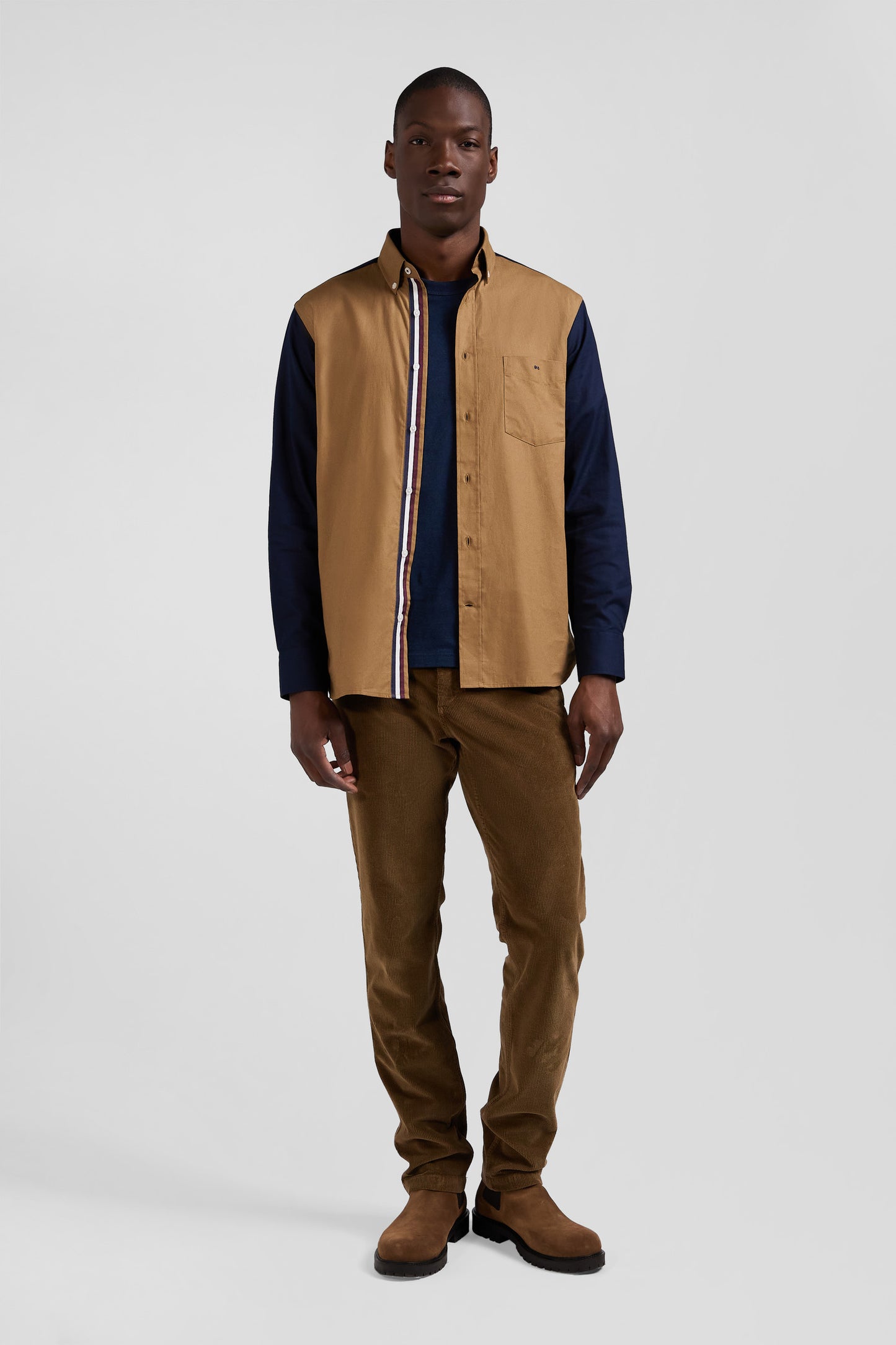 Two-tone cotton shirt pin dot hazelnut regular fit back embroidery