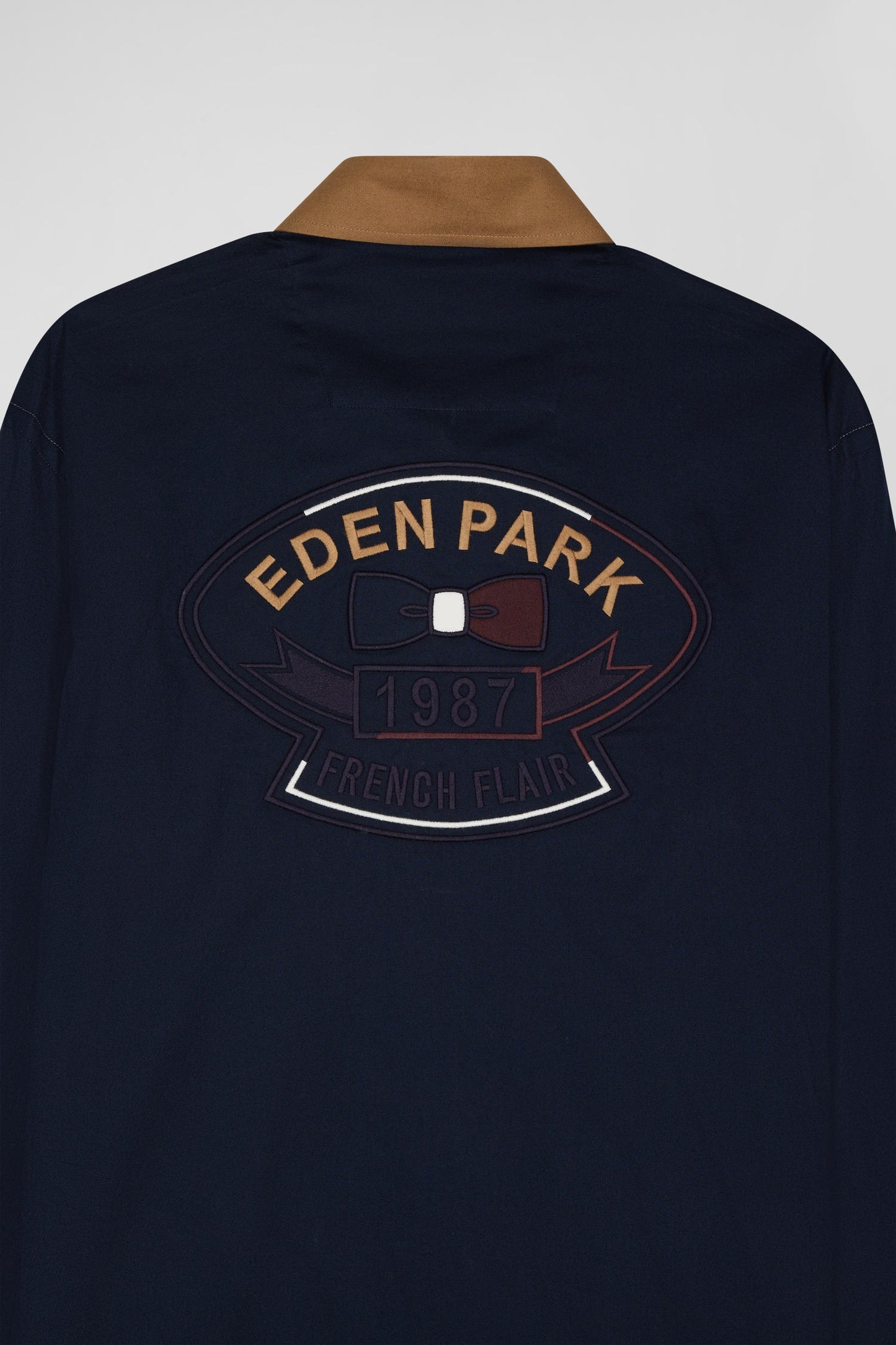 Two-tone cotton shirt pin dot hazelnut regular fit back embroidery