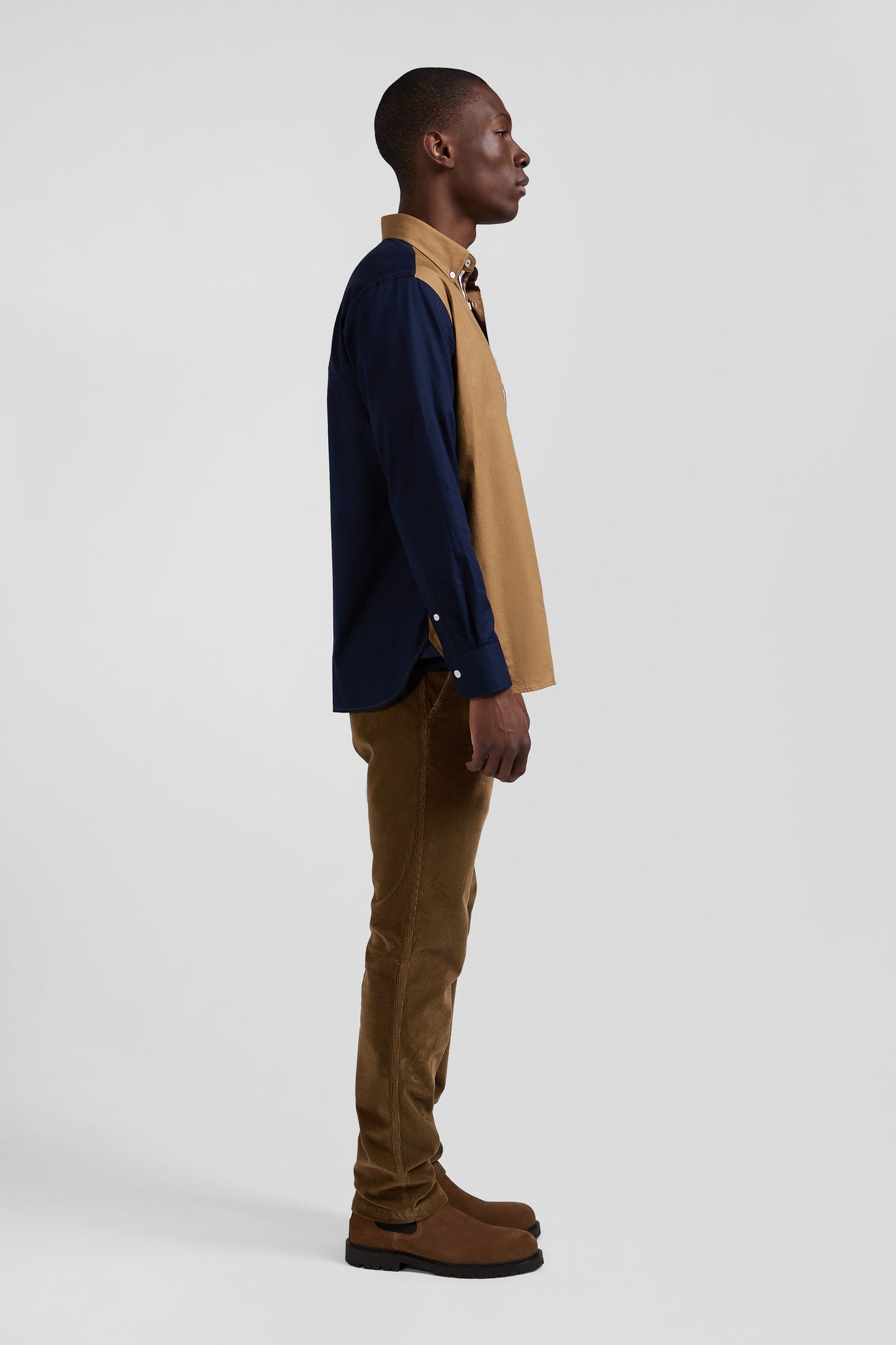 Two-tone cotton shirt pin dot hazelnut regular fit back embroidery